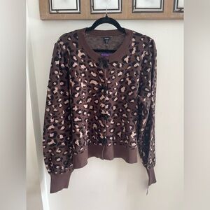 Express Brown Leopard Print Cardigan Sweater